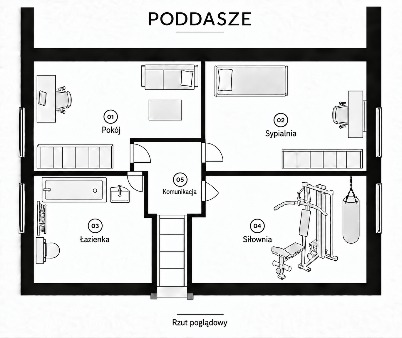 Poglądowy rzut poddasza domu
